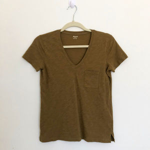 Madewell Brown V Neck Top with Pocket